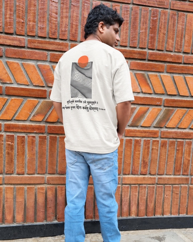 Skillful Action Chalk White T-shirt worn outdoors, close back view