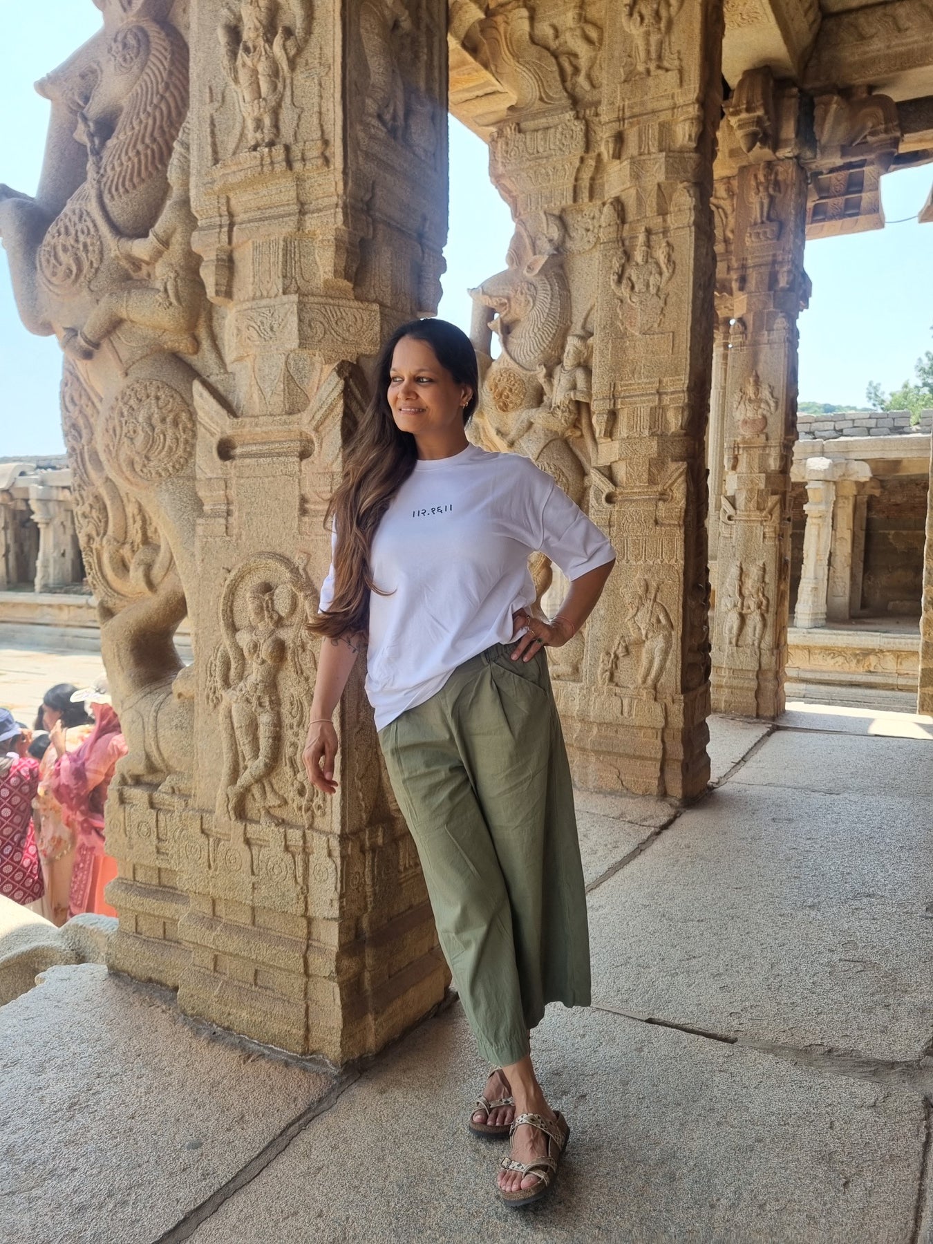 Future Manifested Layered T-shirt in Chalk White, worn at Hampi, front view
