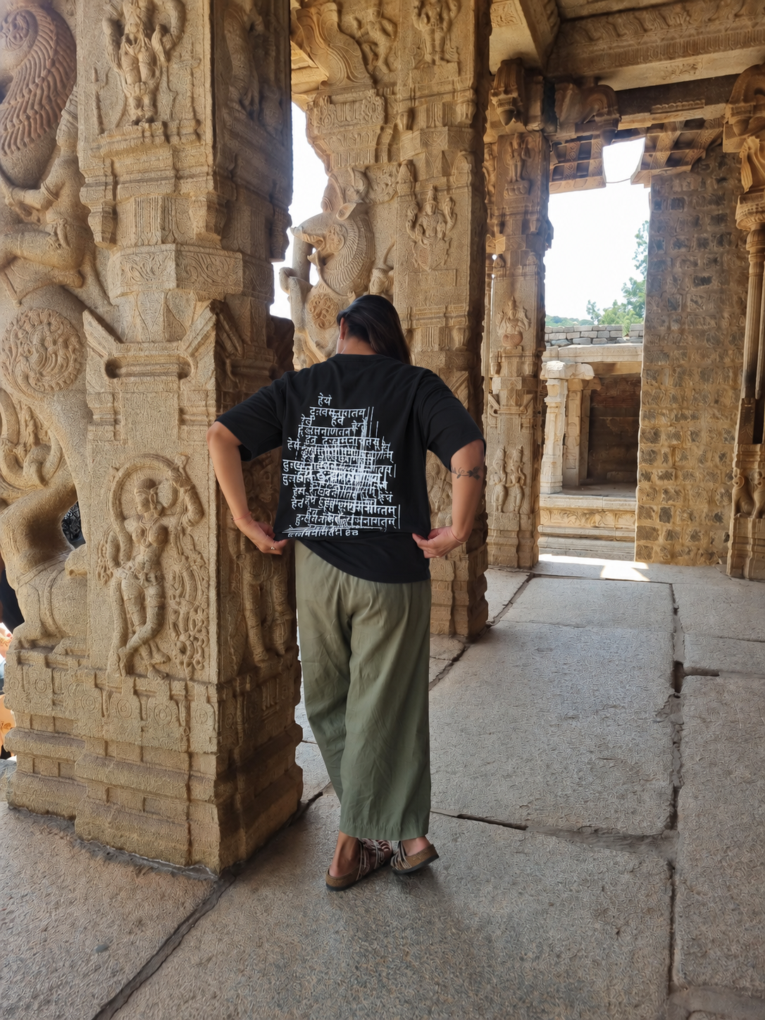 Future Manifested Layered T-shirt in Raven Black, colour preview worn at Hampi, back view